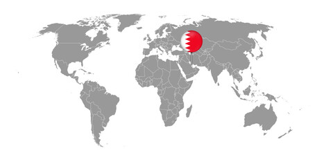 Pin map with Bahrain flag on world map. Vector illustration.