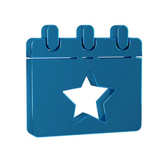 Blue Day calendar with date July 4 icon isolated on transparent background. USA Independence Day. 4th of July.