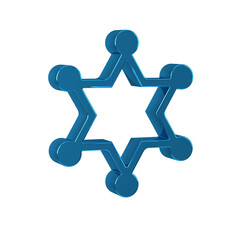 Blue Hexagram sheriff icon isolated on transparent background. Police badge icon.