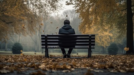 Lonely man sitting on bench - obrazy, fototapety, plakaty