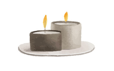 Hand painted vector candles clip art. Isolated element. burning paraffin candle.