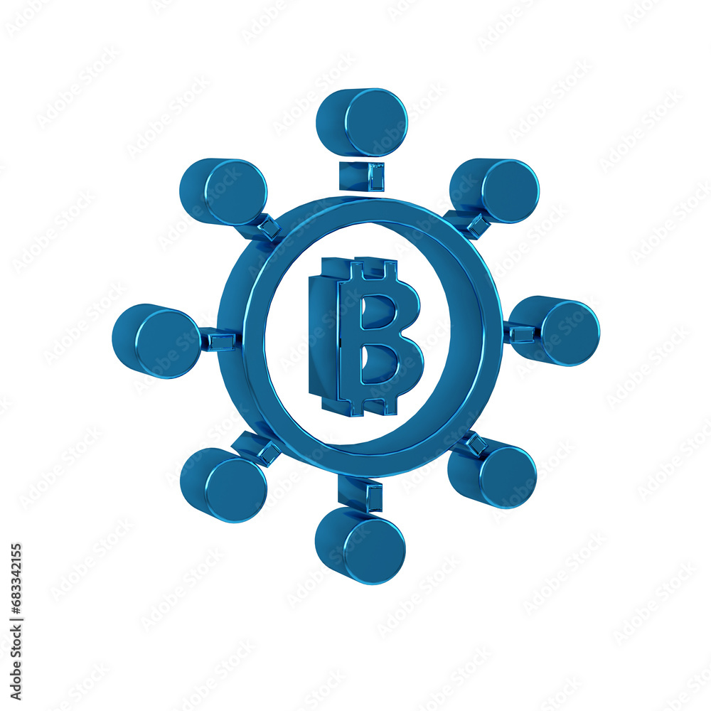 Poster blue blockchain technology bitcoin icon isolated on transparent background. abstract geometric block