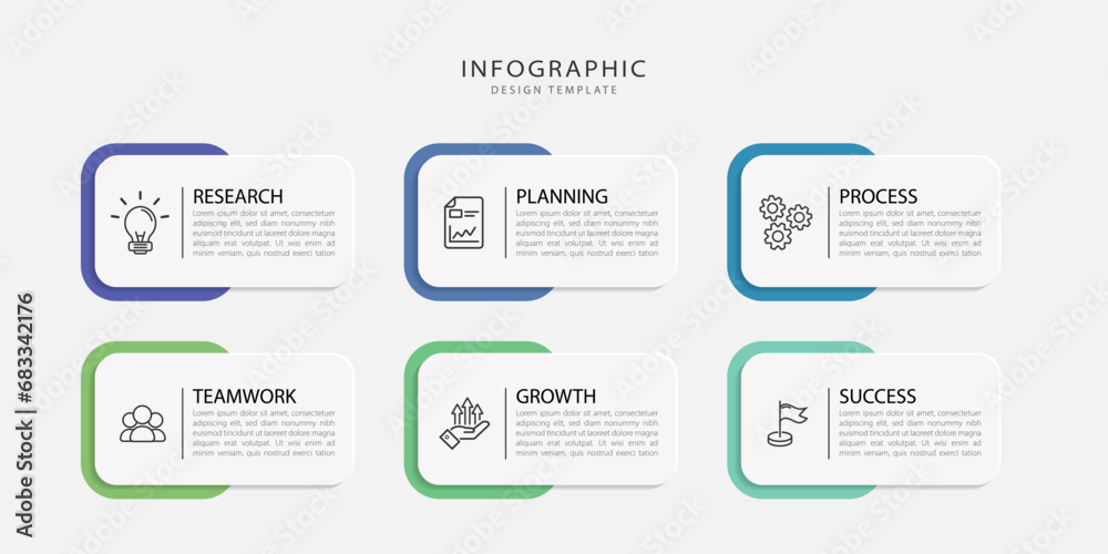 Leinwandbilder infographic template. 6 step timeline journey, flat simple infographics design template. presentatio