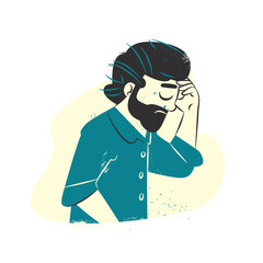 Worried and thoughtful young man, hand-drawn vector illustration in doodle style