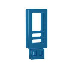 Blue USB flash drive icon isolated on transparent background.