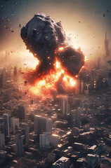 città distrutta da un asteroide - 683342703
