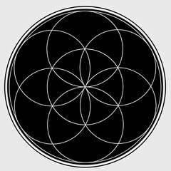 Graine De Vie Illustration Noir et Blanc Géométrie sacrée Symbole Vecteur Design Cercle Spiritualité Univers Mandala Étoile 
