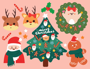 Christmas sticker set. cartoon set of Christmas items, Christmas element sticker. colorful vector sticker illustration