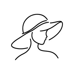 Woman in a sunhat. Minimalist linear image of a woman wearing a sunhat