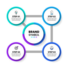 Infographic template. 4 circles connected by a line