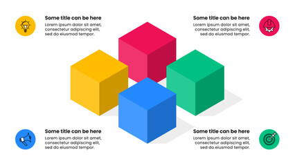 Infographic template. 4 colored cubes with icons