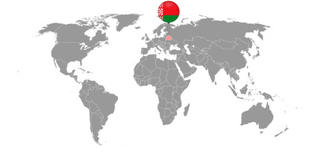 Fototapeta na wymiar Pin map with Belarus flag on world map. Vector illustration.