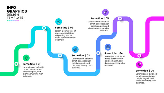 Infographic template. Abstract zigzag line with 6 steps