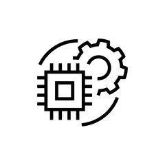 Processor and gear icon isolated on white background. CPU, chip service concept. Adjusting app, setting options, maintenance, repair, fixing. Vector Illustration - Vector