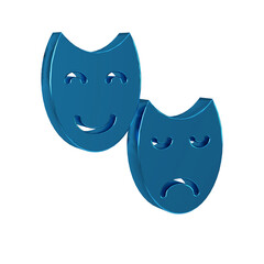 Blue Comedy and tragedy theatrical masks icon isolated on transparent background.