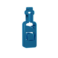 Blue Bottle of wine icon isolated on transparent background.
