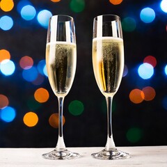 Two glasses of champagne new year eve celebration christmas toast cheering winter season holidays