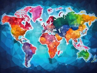 Geographical colorful world map showing the locations of countries and regions in the world