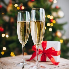 Two glasses of champagne new year eve celebration christmas toast cheering winter season holidays