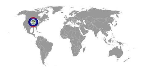 Pin map with Belize flag on world map. Vector illustration.