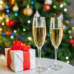 Two glasses of champagne new year eve celebration christmas toast cheering winter season holidays