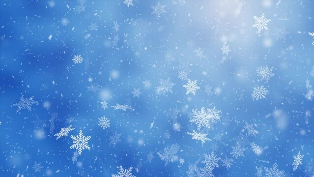 Blue Christmas snowflake background. Winter snowfall background. Seamless loop