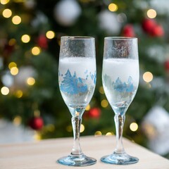 Two glasses of champagne new year eve celebration christmas toast cheering winter season holidays