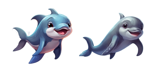3d render Two cartoon dolphins isolated on a transparent background PNG AI Generative