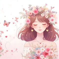 Fototapeta premium girl with flowers, A girl with flowers, valentine's day vibes, a heart and a butterfly, Generative AI