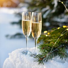 Two glasses of champagne new year eve celebration christmas toast cheering winter season holidays