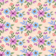 Fototapeta na wymiar Colorful hand draw flowers seamless pattern. Can be used for fabric textile wallpaper.