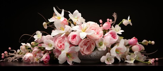 Fototapeta na wymiar Gorgeous wedding table centerpiece with elegant flowers for a luxurious reception