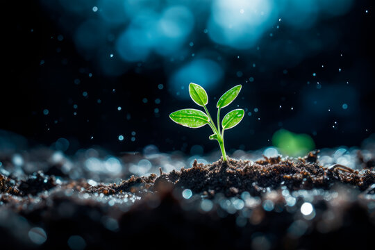 A single bean sprout emerging from the cold ground, symbolizing resilience and growth against all odds.