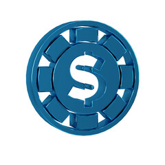 Blue Casino chip with dollar symbol icon isolated on transparent background. Casino gambling.