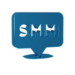 Blue SMM icon isolated on transparent background. Social media marketing, analysis, advertising strategy development.