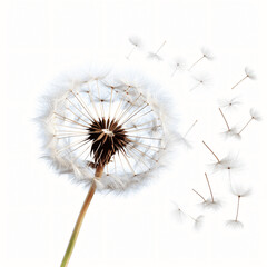 Ethereal Dandelion Seed Head, Poised for Flight, Isolated on White