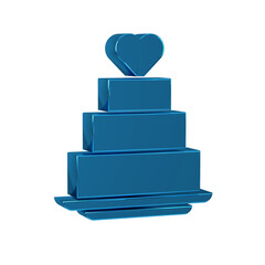 Blue Wedding cake with heart icon isolated on transparent background.