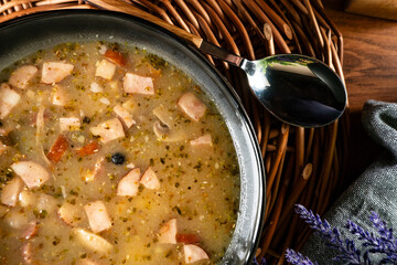Sour soup in bowl.