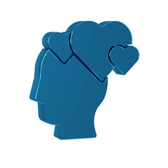 Blue Human head with heart icon isolated on transparent background. Love concept with human head.