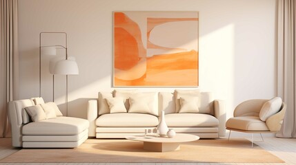 Cozy white sofa with pillows and blanket against window. Scandinavian, hygge home interior design of modern living room. 