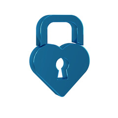 Blue Castle in the shape of a heart icon isolated on transparent background. Locked Heart. Love symbol and keyhole sign.
