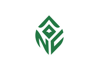 Creative initials letter NC arrow with leaf shape logo.	