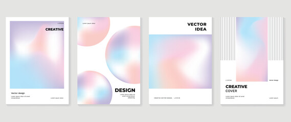 Aesthetic posters design set. Cute gradient holographic background vector with pastel colors, geometric shapes. Beauty ideal design for social media, cosmetic product, promote, banner, ads. - obrazy, fototapety, plakaty