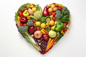 heart made with vegetables and fruits. Healthy food concept - obrazy, fototapety, plakaty