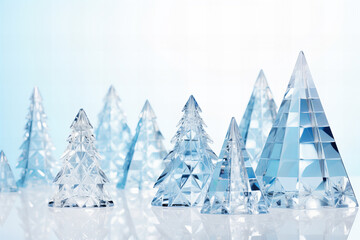 Christmas tree theme crystal cut glass background, shiny, festive, pastel blue and white colors