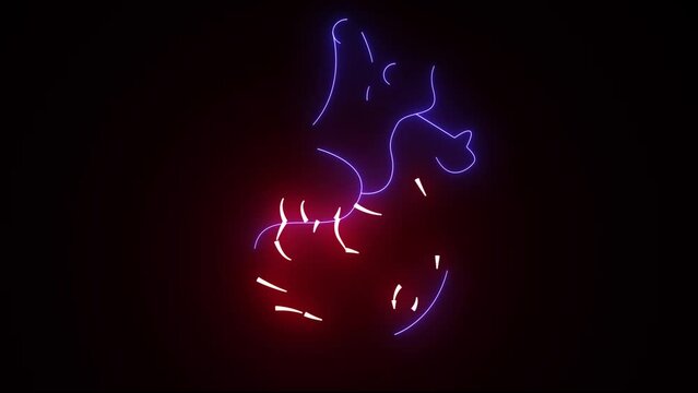 Red and blue neon line Human organ heart icon isolated on black background. Neon medical animation - Heart. Motion graphic animation 4k