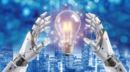 robot hand hold lightbulb