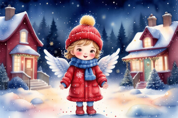 Nikolaus und Christkind Besuch im Winter Wonderland, generated image