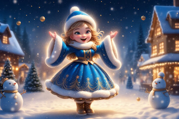 Nikolaus und Christkind Besuch im Winter Wonderland, generated image