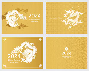 Chinese 2024 New year of the Dragon. Vector cards, posters, banners. Traditional Asian. Adjustable layers, printable